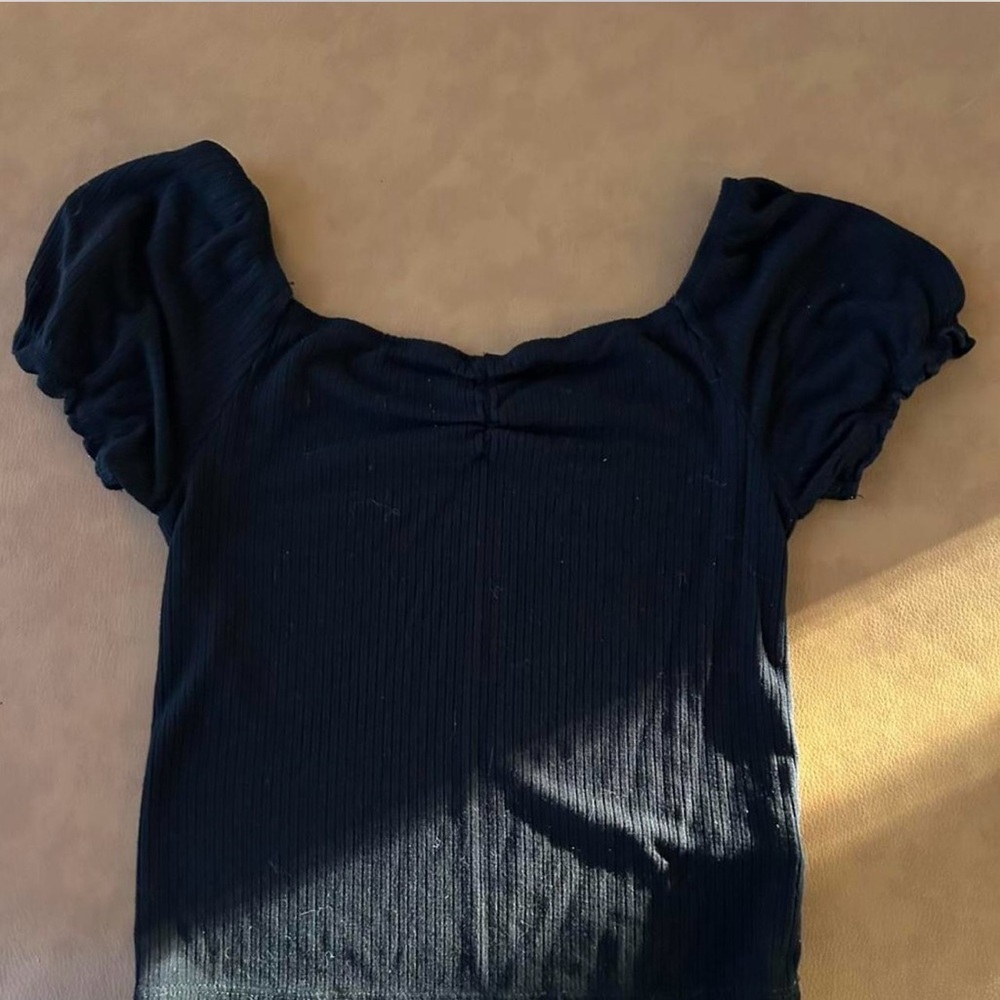 Art Class Elegant Black Blouse with Puff Sleeves